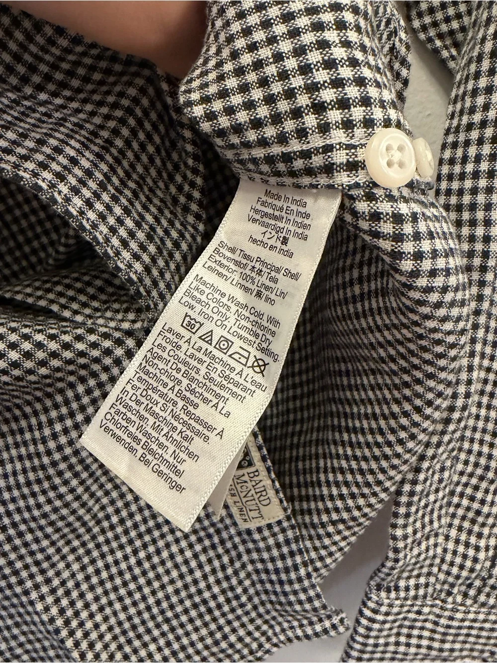 J.Crew Men's 100% Linen Black White Gingham Check Button Down Shirt Size XS